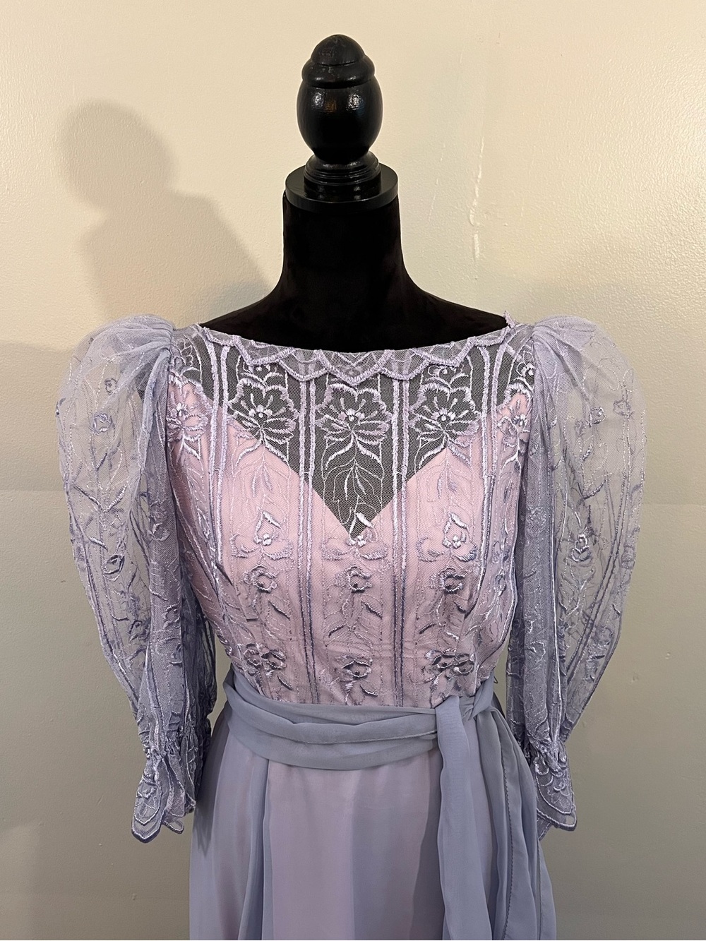 Vintage 80’s lavender lace chiffon puff sleeve dress wedding romantic party - Picture 2 of 10